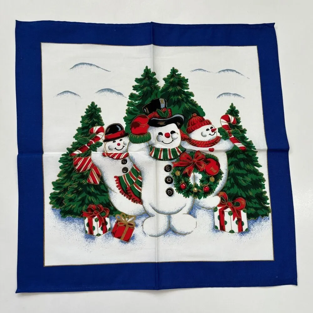 Christmas Dinner Napkins Set of 8 Holiday Snowman Whimsical 16x16 Wreath Candy